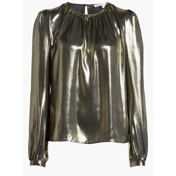 Wayf Josaline Metallic Long Sleeve Blouse Size Medium M Shimmering - Picture 16 of 16